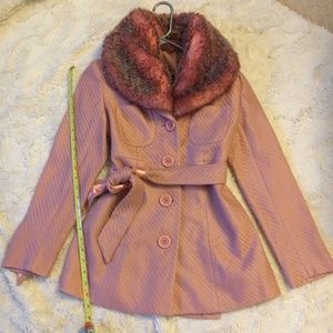 Kenzie pink jacket with removable faux-fur collar